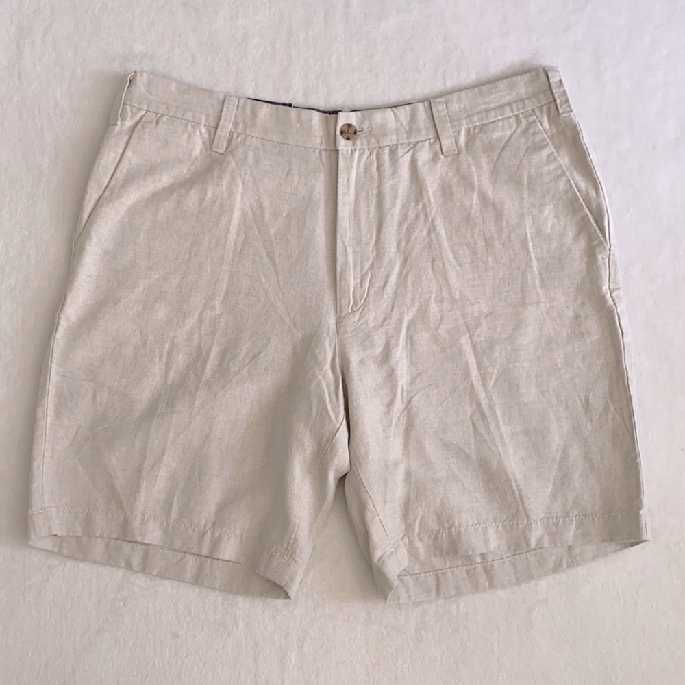 {NWT} Nautica | Linen Cotton Blend Classic Fit Flat Front Short Wheat Flax (36)
